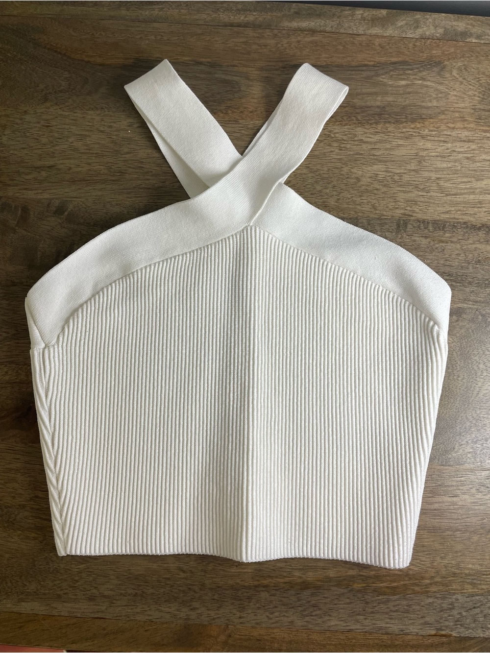 Babaton Ivory Ribbed Cross-Back Crop Top